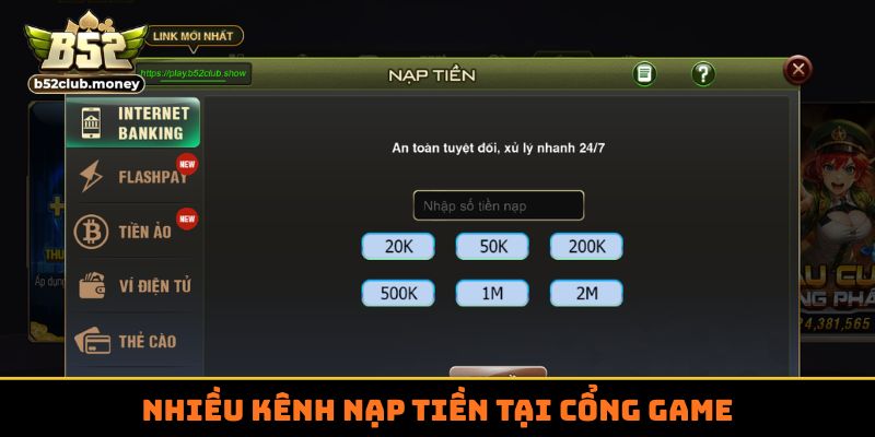 Nhiều kênh nạp tiền tại cổng game